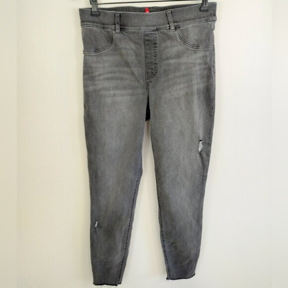 Spanx Distressed Skinny Grey Denim Jeans Large Tummy Control Neutral - Picture 1 of 11